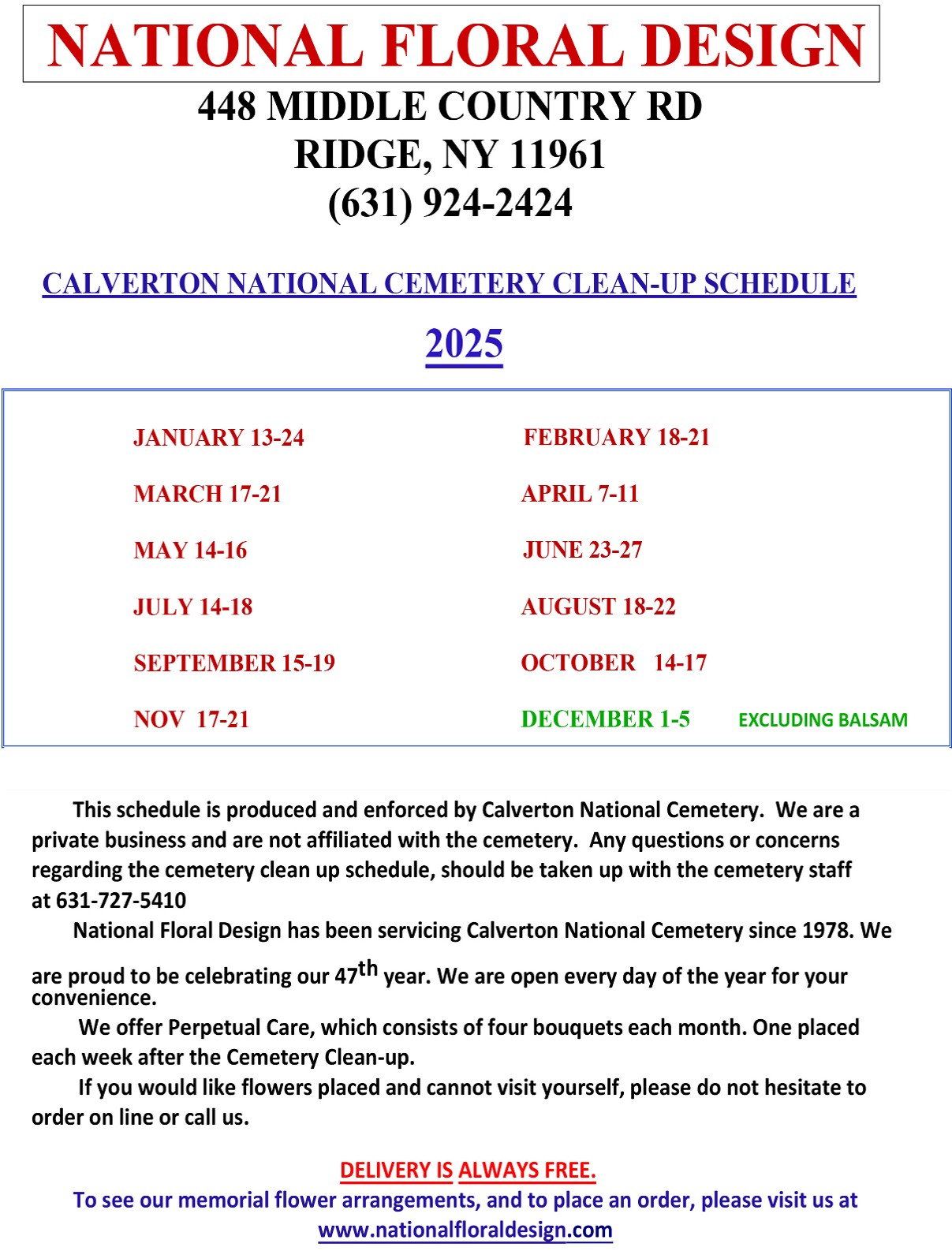 Clean up schedule 2025